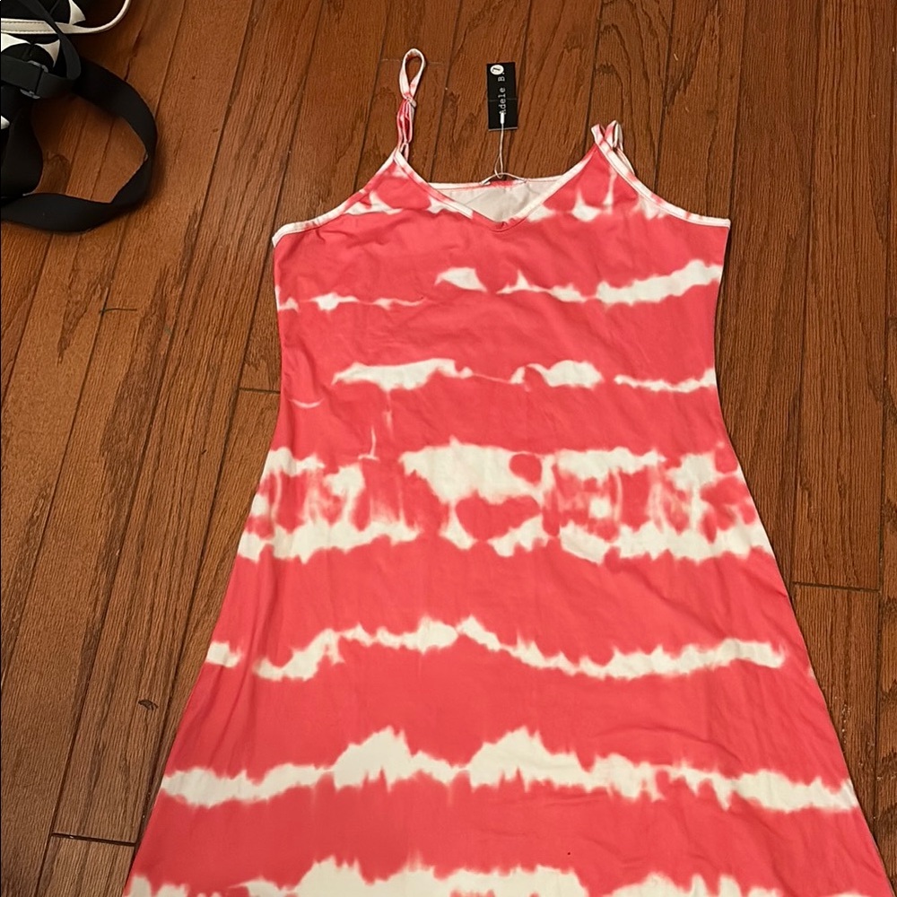 Coral and White Tie-Dye Maxi Dress